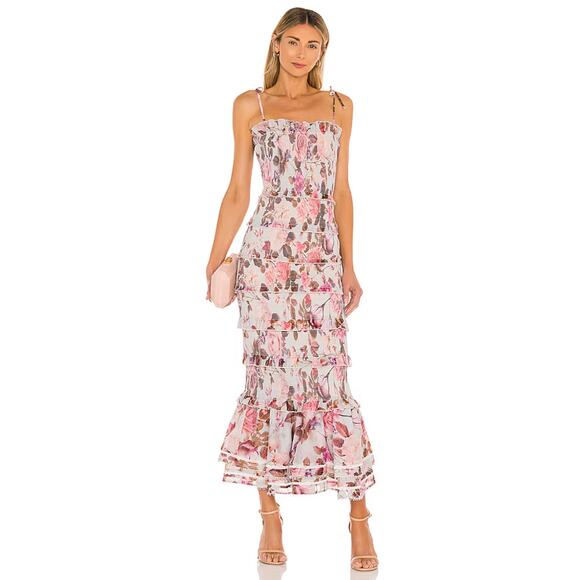 V. Chapman 2 Geranium Rose Smocked Ruffle Floral Maxi Dress - Picture 2 of 7